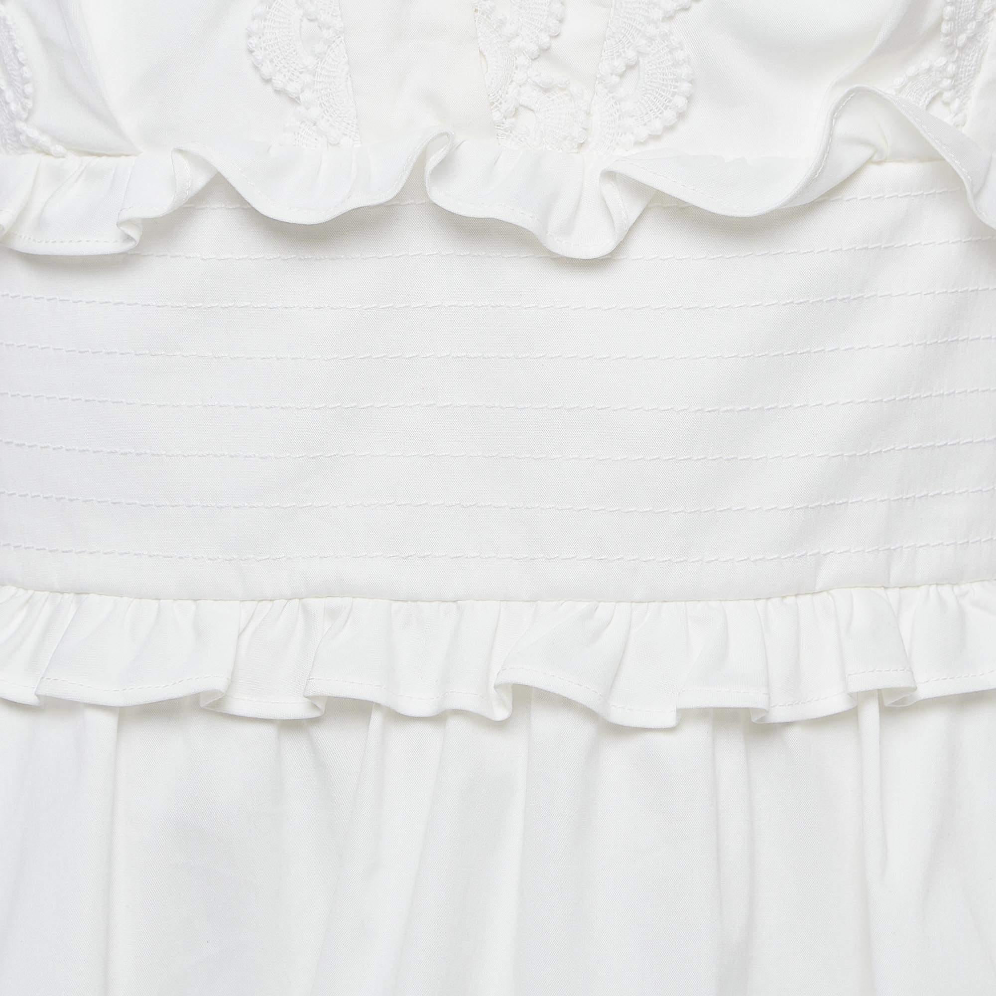 Gray Oscar de la Renta White Lace Trim Cotton Ruffled Peplum Top M For Sale