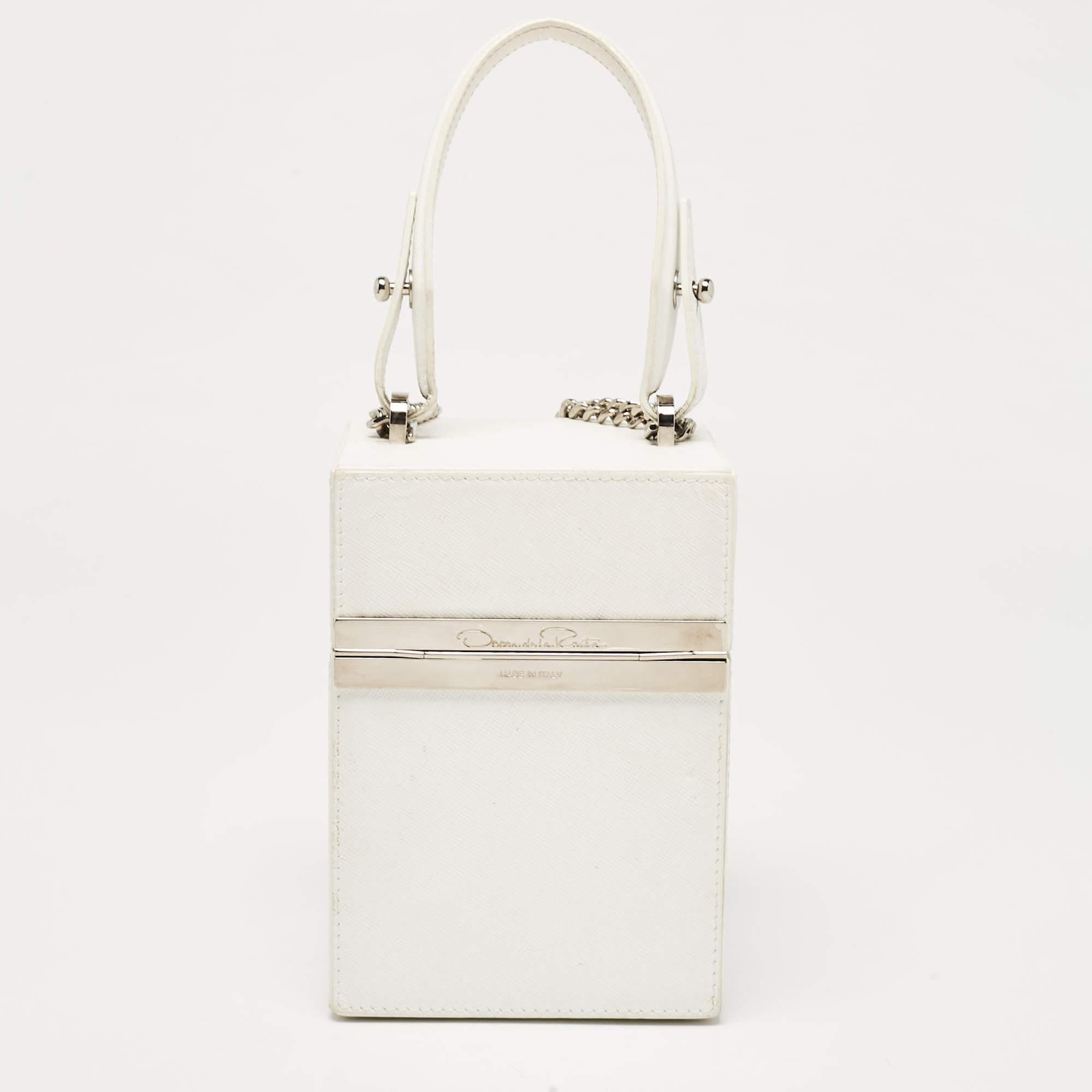 Women's Oscar De La Renta White Leather Alibi Top Handle Box Bag