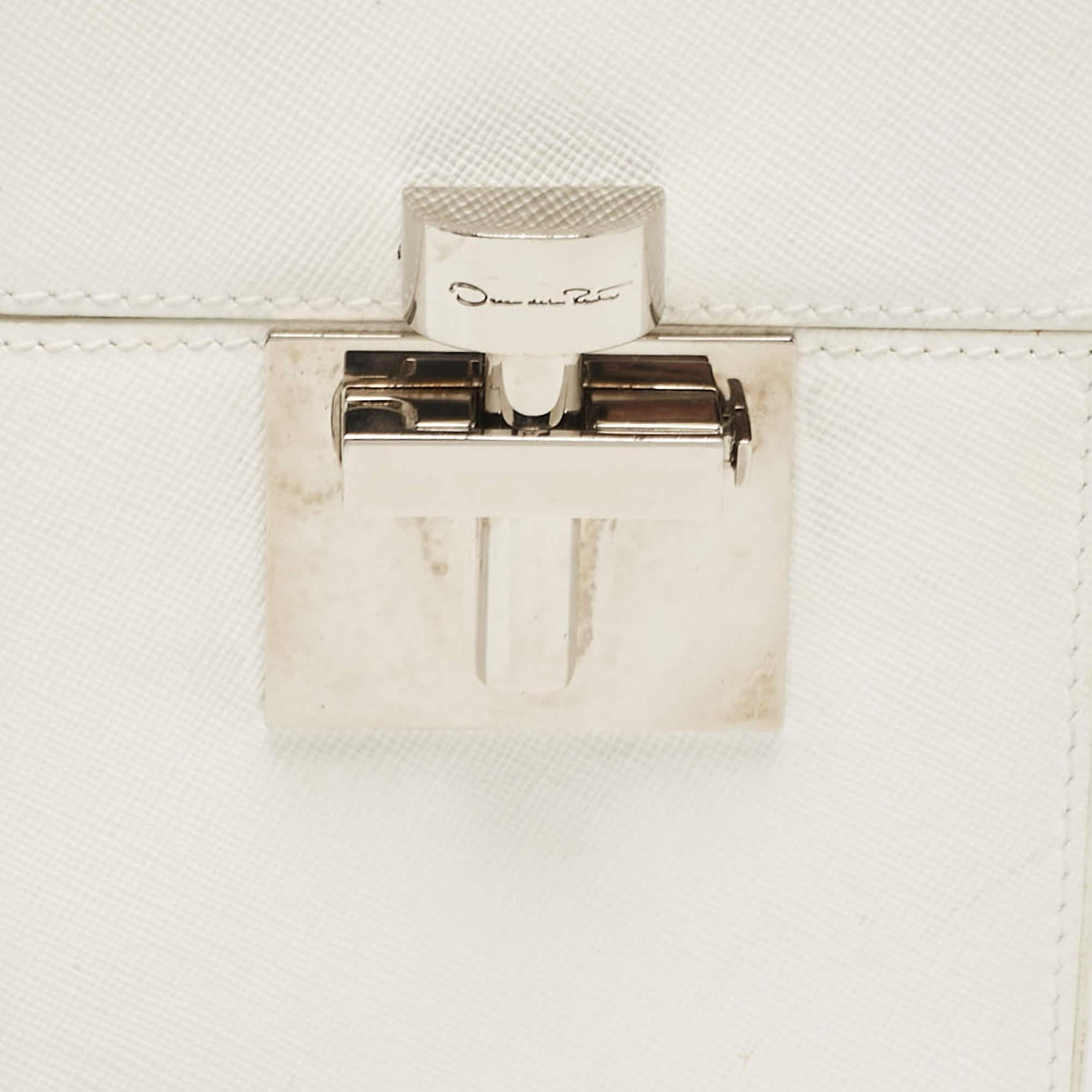 Oscar De La Renta White Leather Alibi Top Handle Box Bag 1