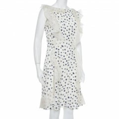 Oscar de la Renta White Painted Effect Lace Ruffle Detail Short Dress M