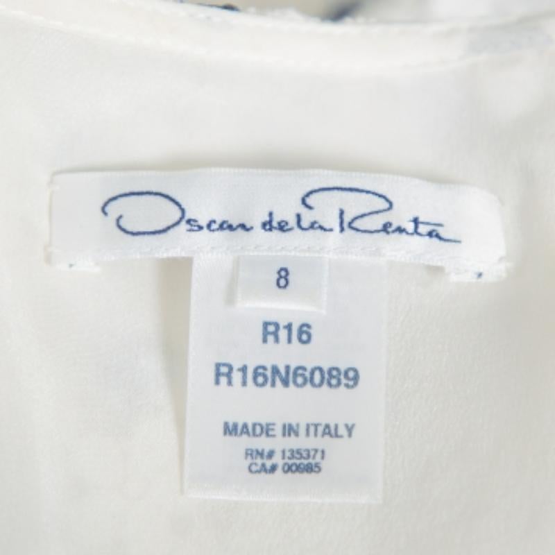 Gray Oscar de la Renta White Painted Effect Lace Ruffle Detail Short Dress M For Sale
