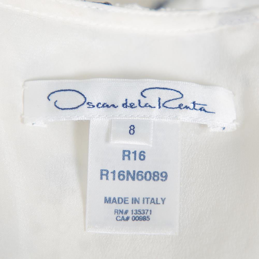 Oscar de la Renta White Painted Effect Lace Ruffle Detail Short Dress M In Good Condition For Sale In Dubai, Al Qouz 2