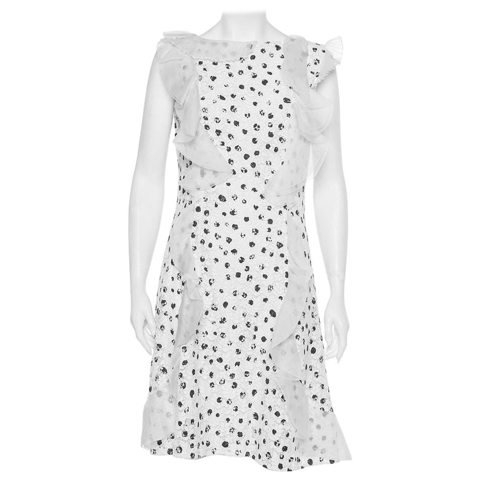 Oscar de la Renta White Painted Effect Lace Ruffle Detail Short Dress M For Sale