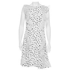 Oscar de la Renta White Painted Effect Lace Ruffle Detail Short Dress M