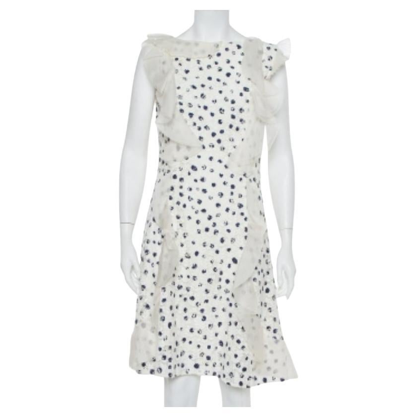 Oscar de la Renta White Painted Effect Lace Ruffle Detail Short Dress M For Sale