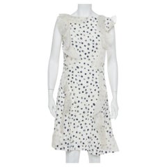 Oscar de la Renta White Painted Effect Lace Ruffle Detail Short Dress M