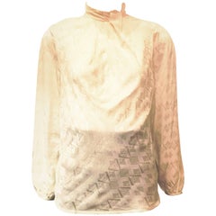 Oscar de la Renta White Silk Abstract Blouse, 1990s