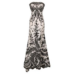 Oscar De La Renta White Silk Bustier Long Dress with Appliqués