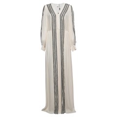 Oscar De La Renta White Silk & Lace Trimmed Pleated Maxi Dress L