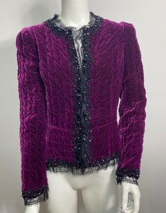 Oscar de la Renta Wine Quilted Velvet Jacket - Size 8
