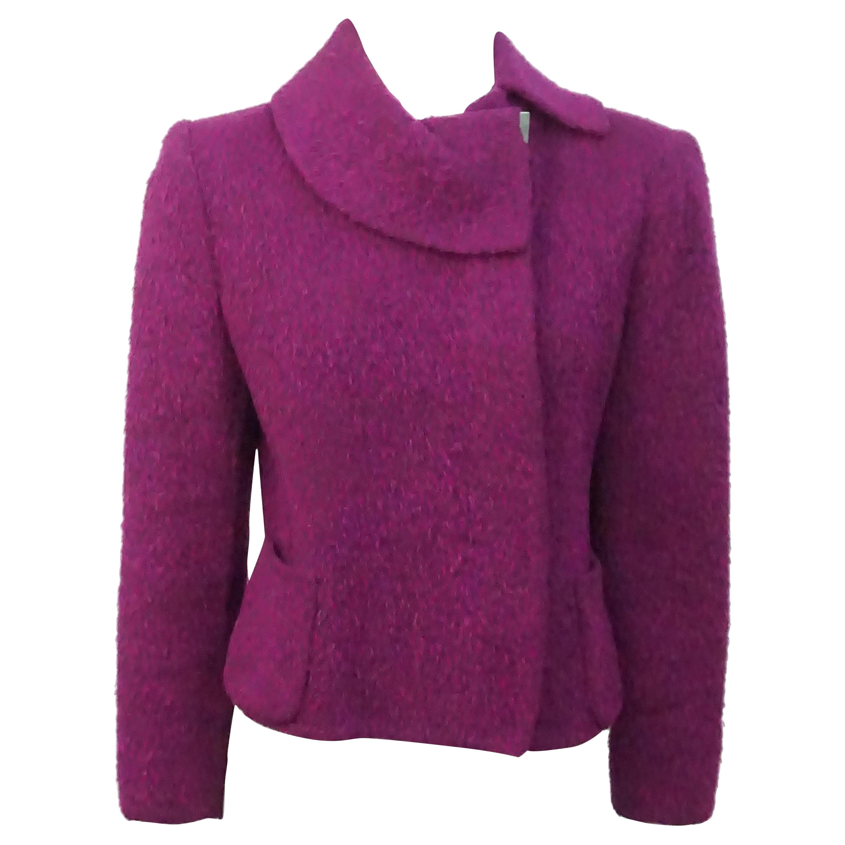 Oscar de la Renta Wine Wool Jacket with large collar-8 For Sale