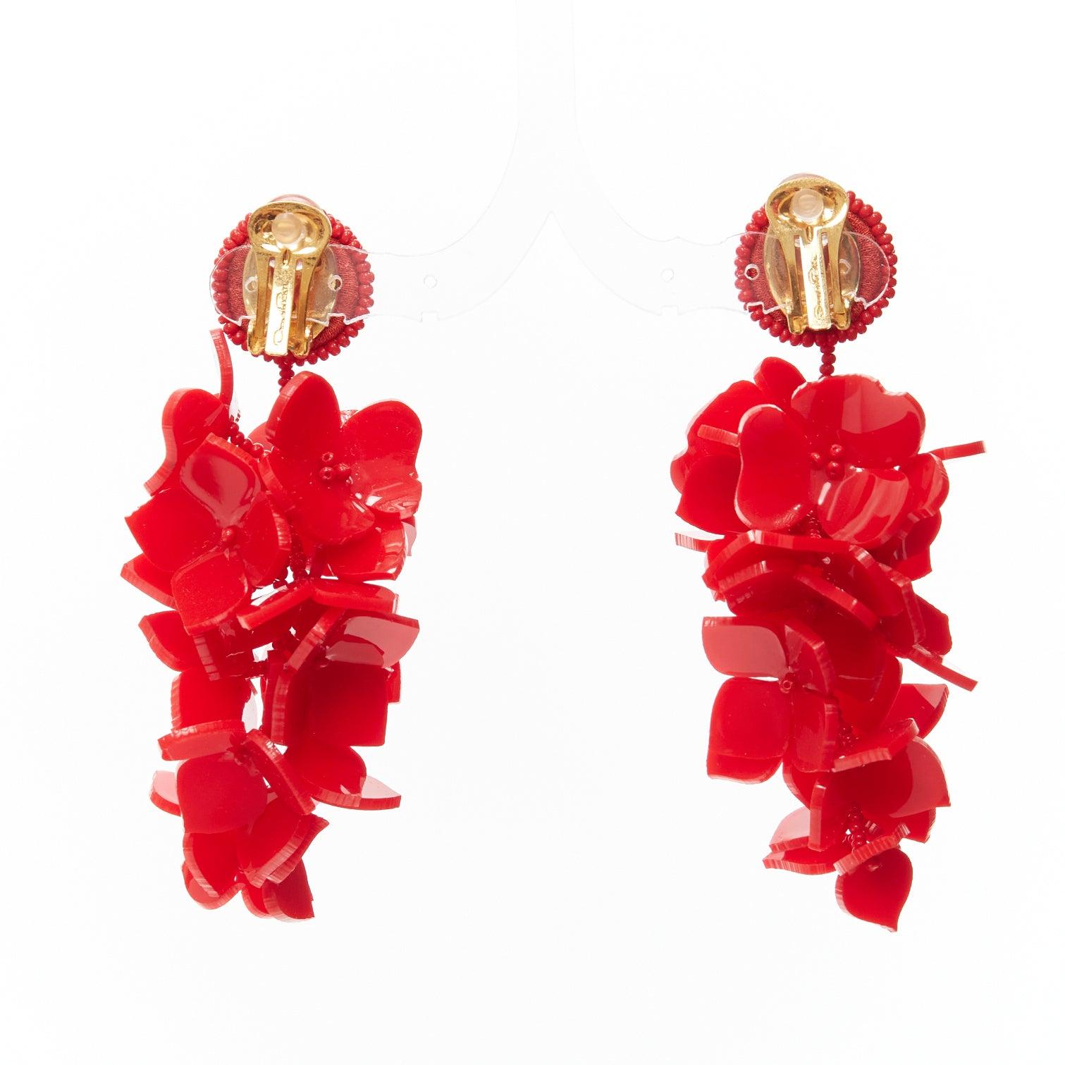 Women's OSCAR DE LA RENTA Wisteria flower petals beaded dangling clip on earrings pair