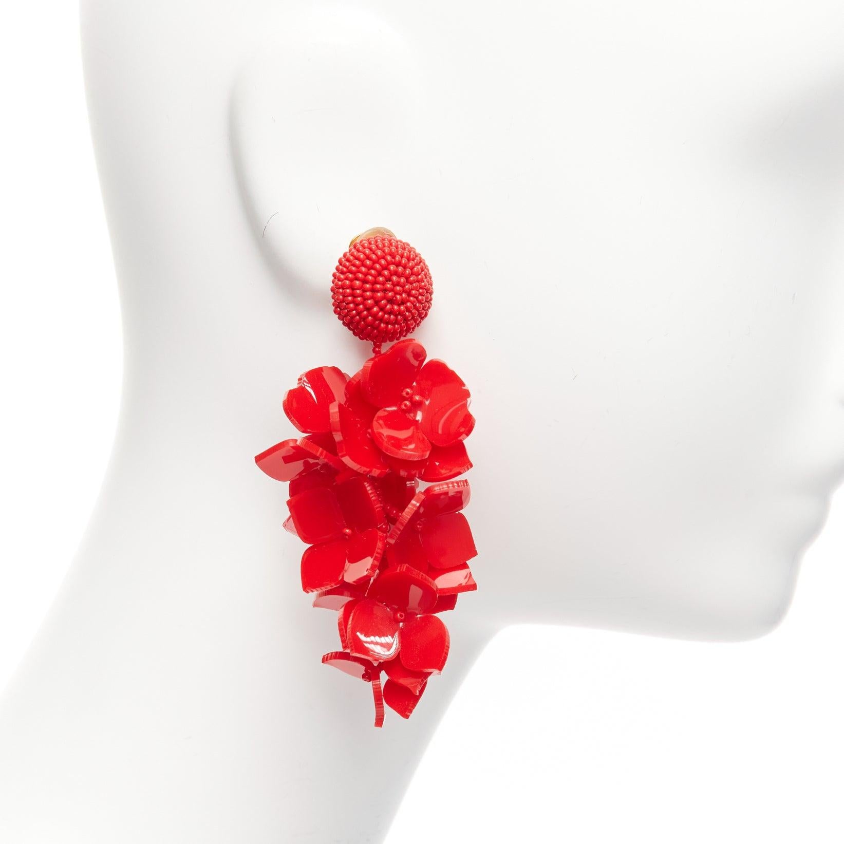 OSCAR DE LA RENTA Wisteria flower petals beaded dangling clip on earrings pair 1