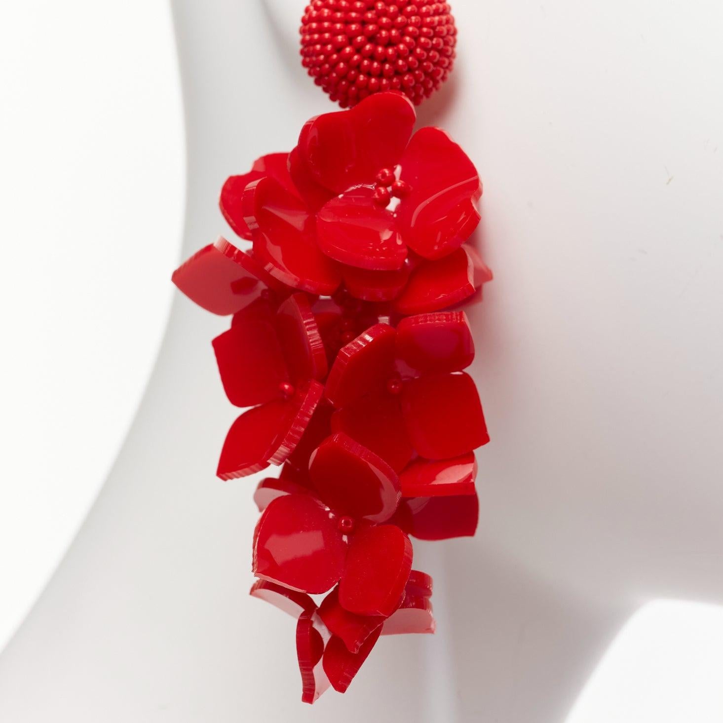OSCAR DE LA RENTA Wisteria flower petals beaded dangling clip on earrings pair 2