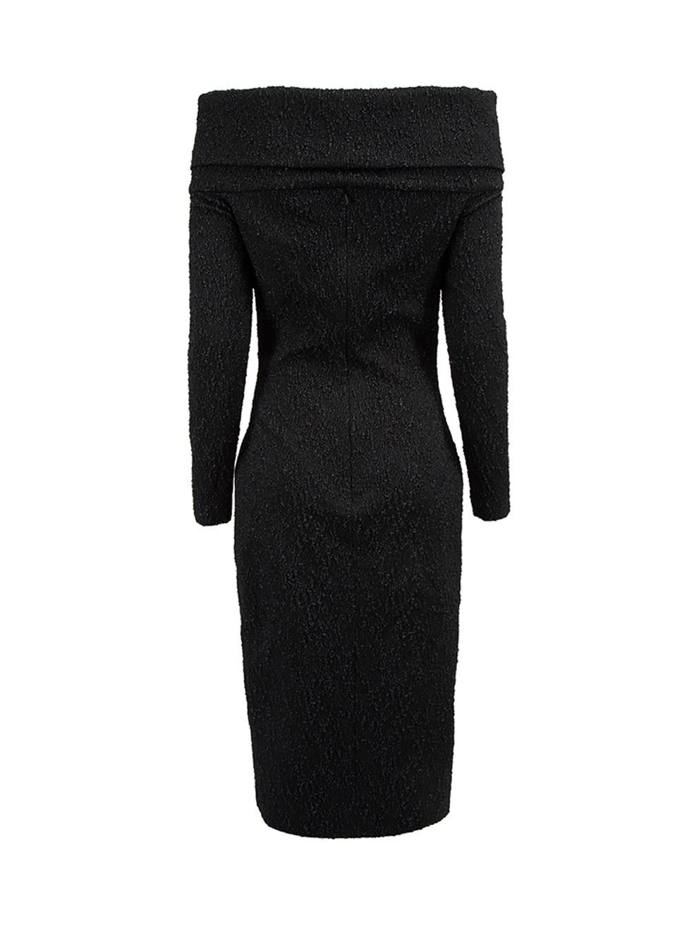 Oscar de la Renta Women's Black Textured Off Shoulder Long Sleeve Dress In New Condition For Sale In London, GB