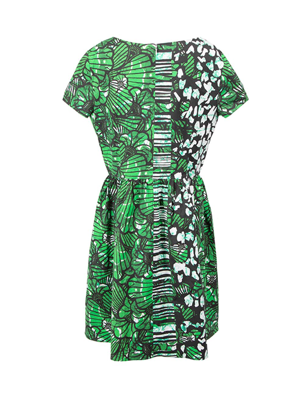 Oscar de la Renta Women's Green Abstract Printed Short Sleeve Mini Dress In Good Condition For Sale In London, GB