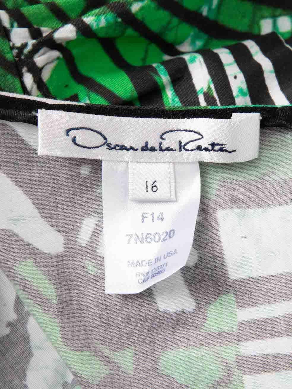 Oscar de la Renta Women's Green Abstract Printed Short Sleeve Mini Dress For Sale 1