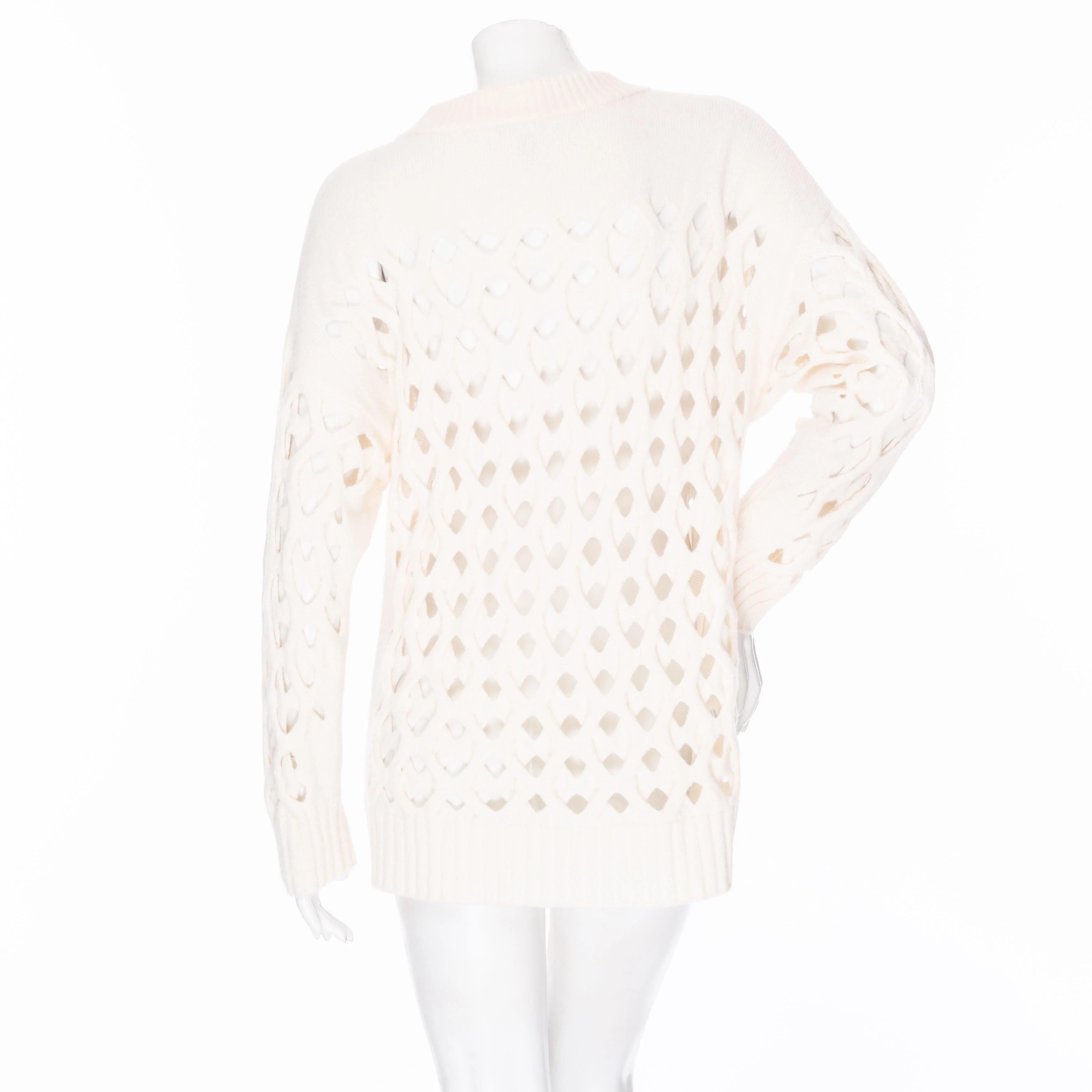 Gris Oscar De La Renta Pull en laine et cachemire à maille ouverte Automne 2018 en vente