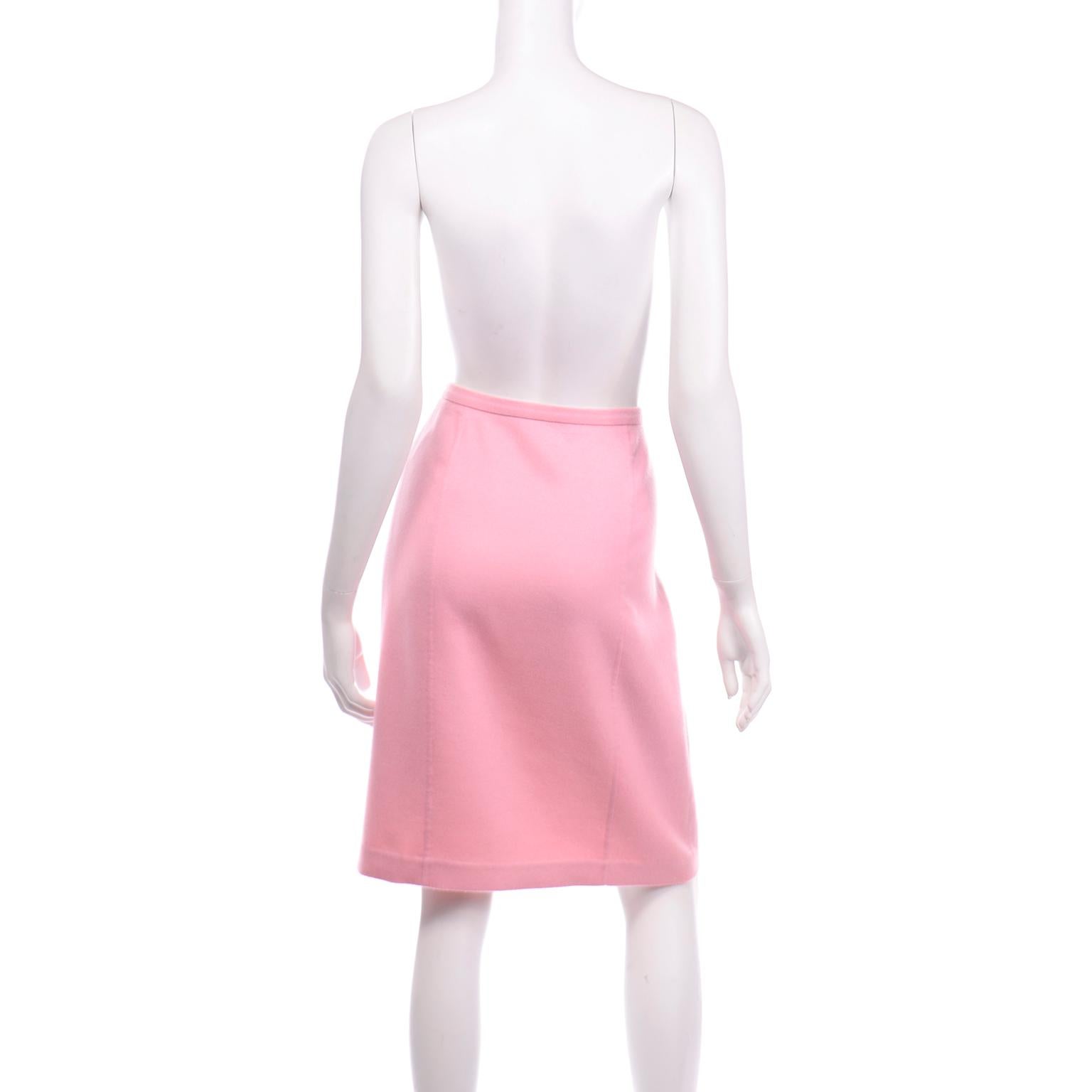 Women's Oscar de la Renta Worsted Cashmere Pink Skirt With Silk Trim