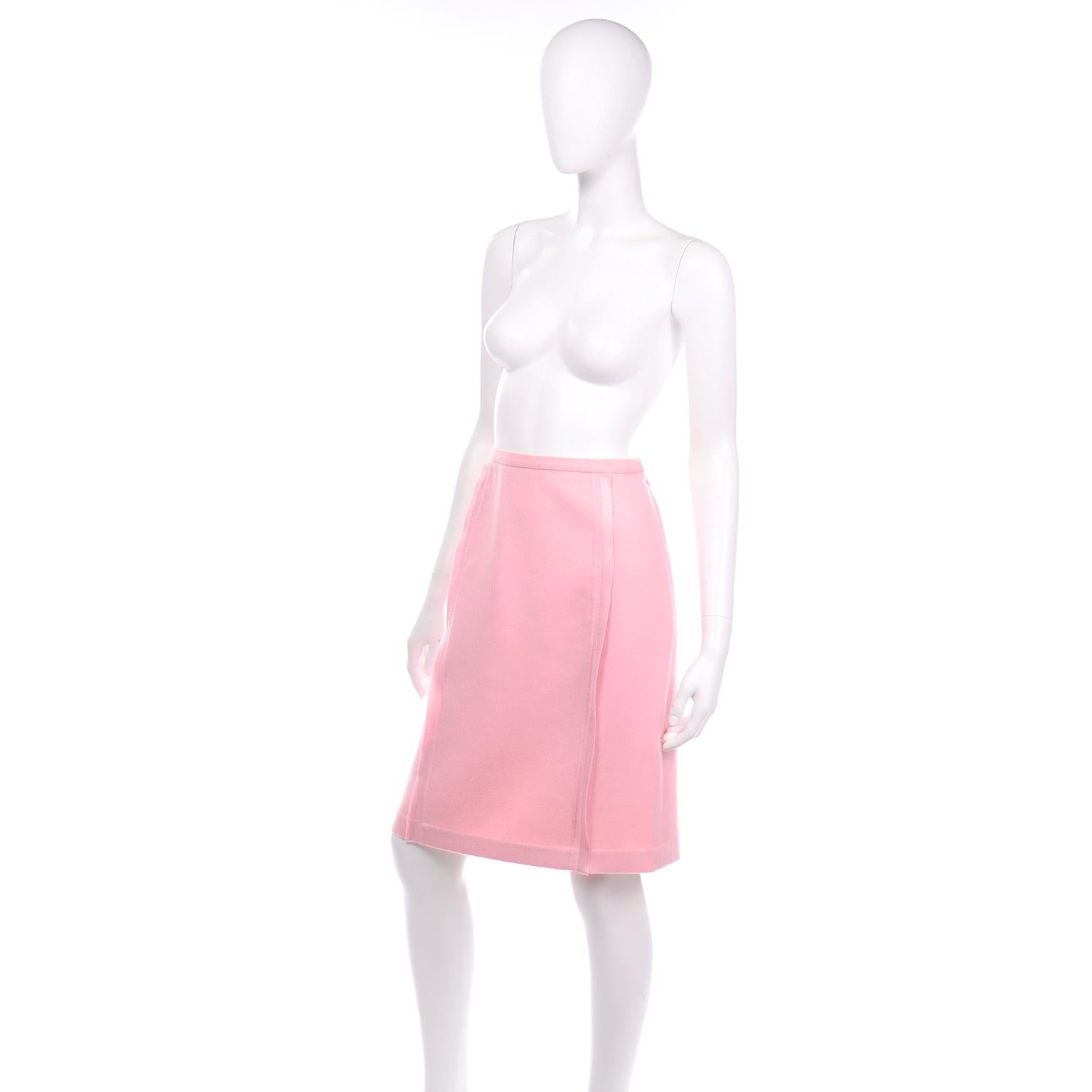Oscar de la Renta Worsted Cashmere Pink Skirt With Silk Trim 1