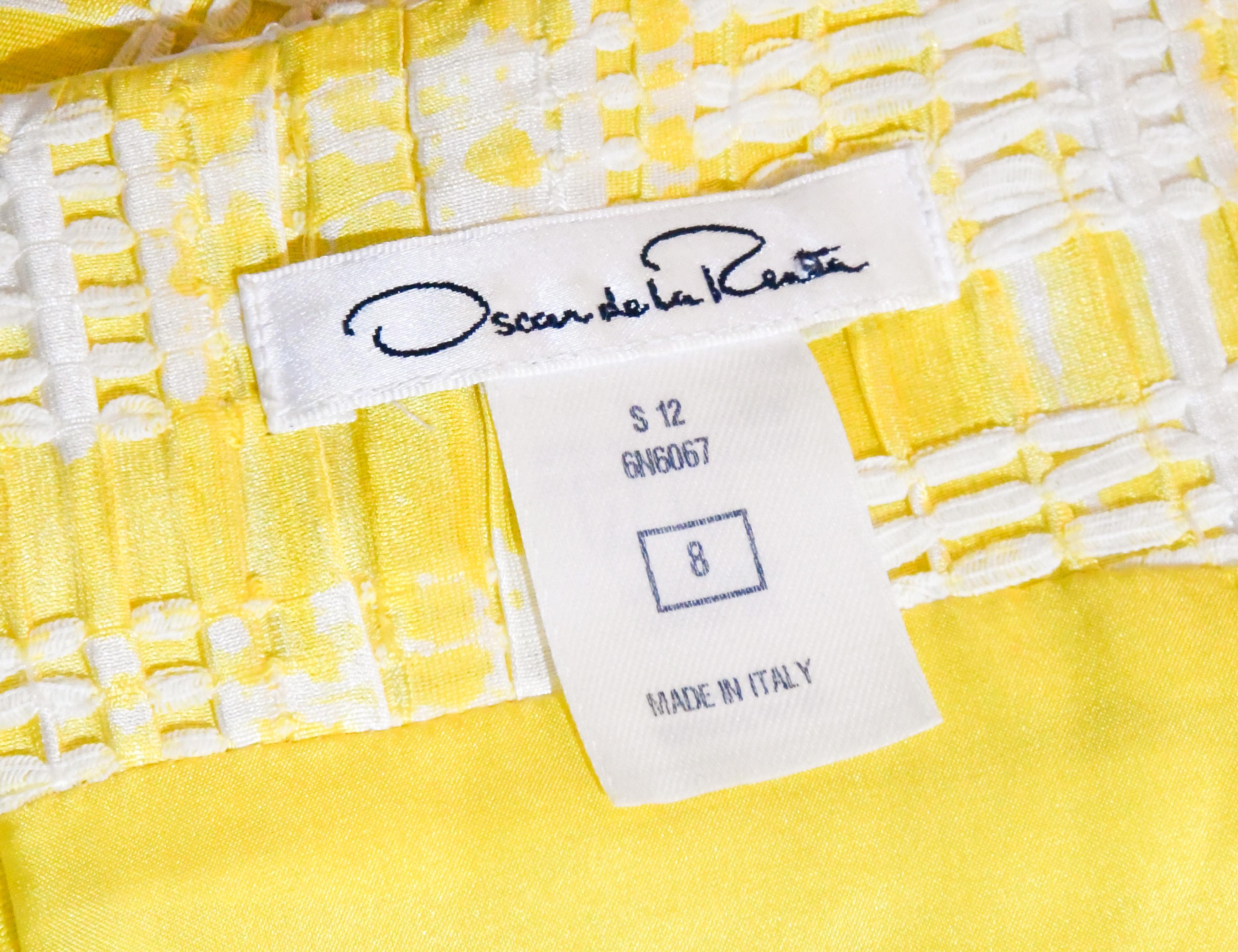 Orange Oscar de la Renta Yellow and White Sleeveless Textured Dress For Sale