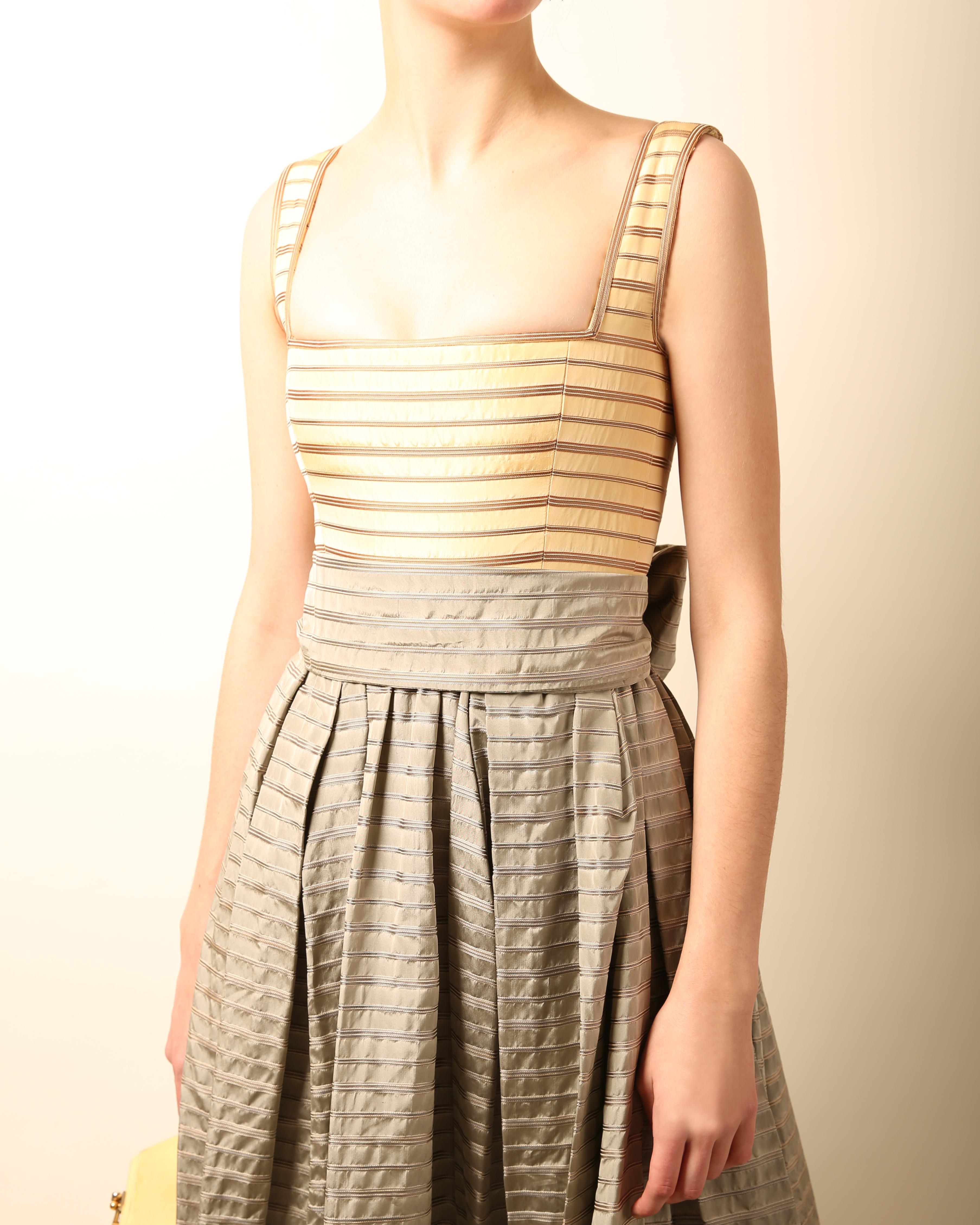Oscar de la Renta SS 2000 yellow grey stripe bustier corset maxi dress ball gown For Sale 3