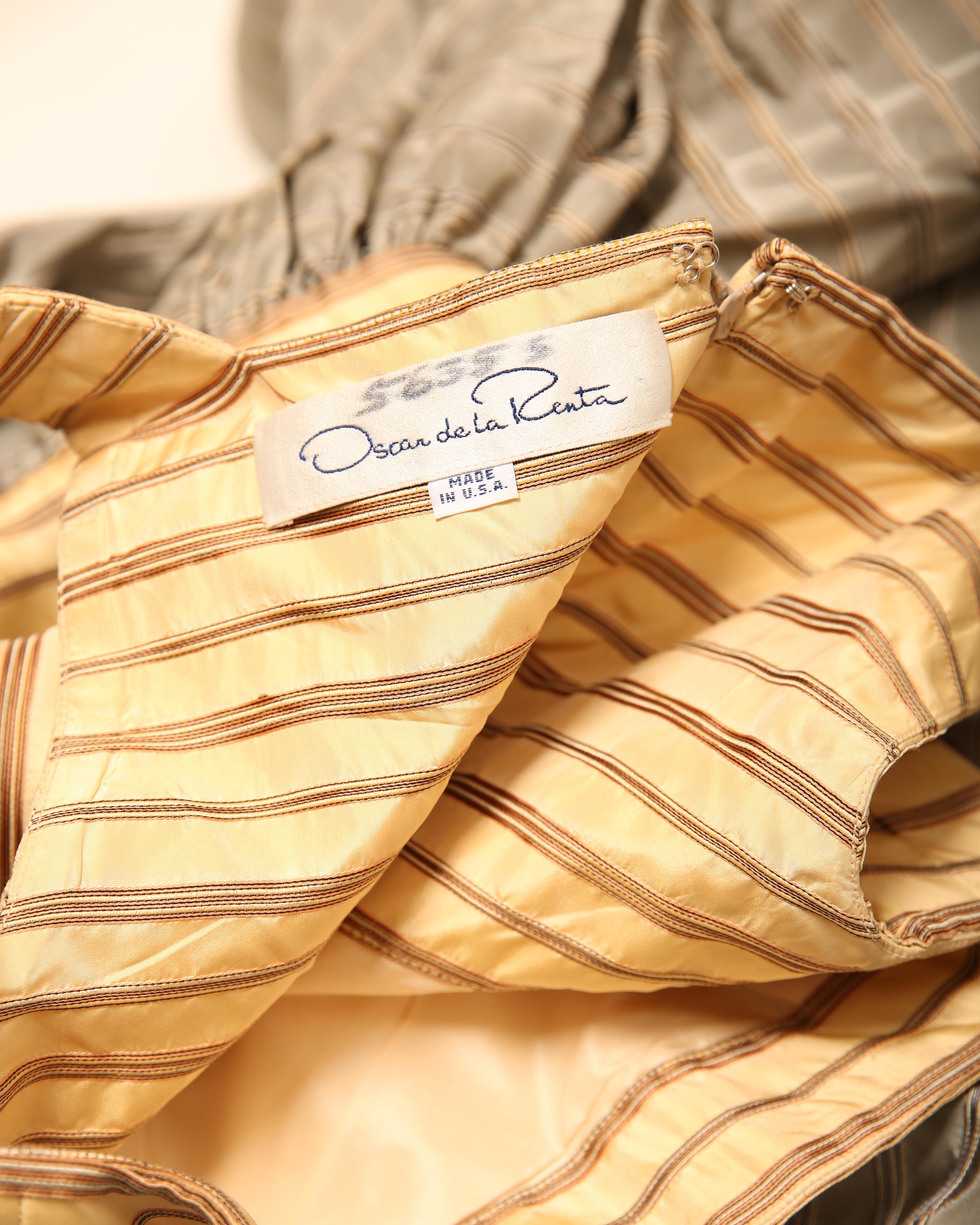 Oscar de la Renta SS 2000 yellow grey stripe bustier corset maxi dress ball gown For Sale 4