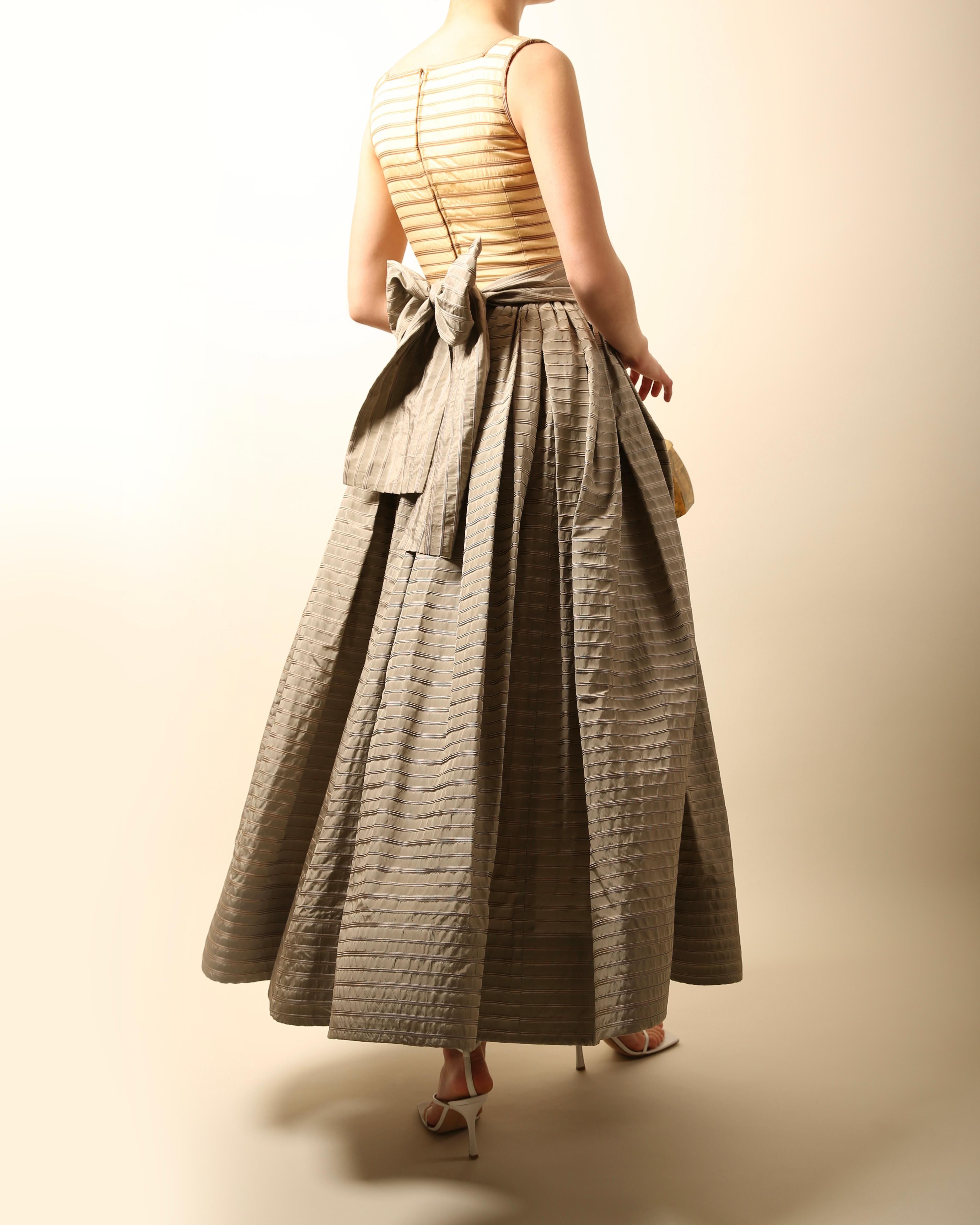 Oscar de la Renta SS 2000 yellow grey stripe bustier corset maxi dress ball gown For Sale 1