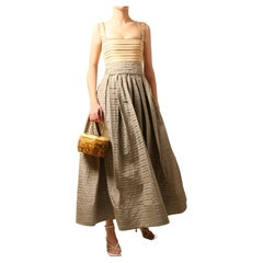 Oscar de la Renta yellow grey vintage stripe bustier corset maxi dress ball gown