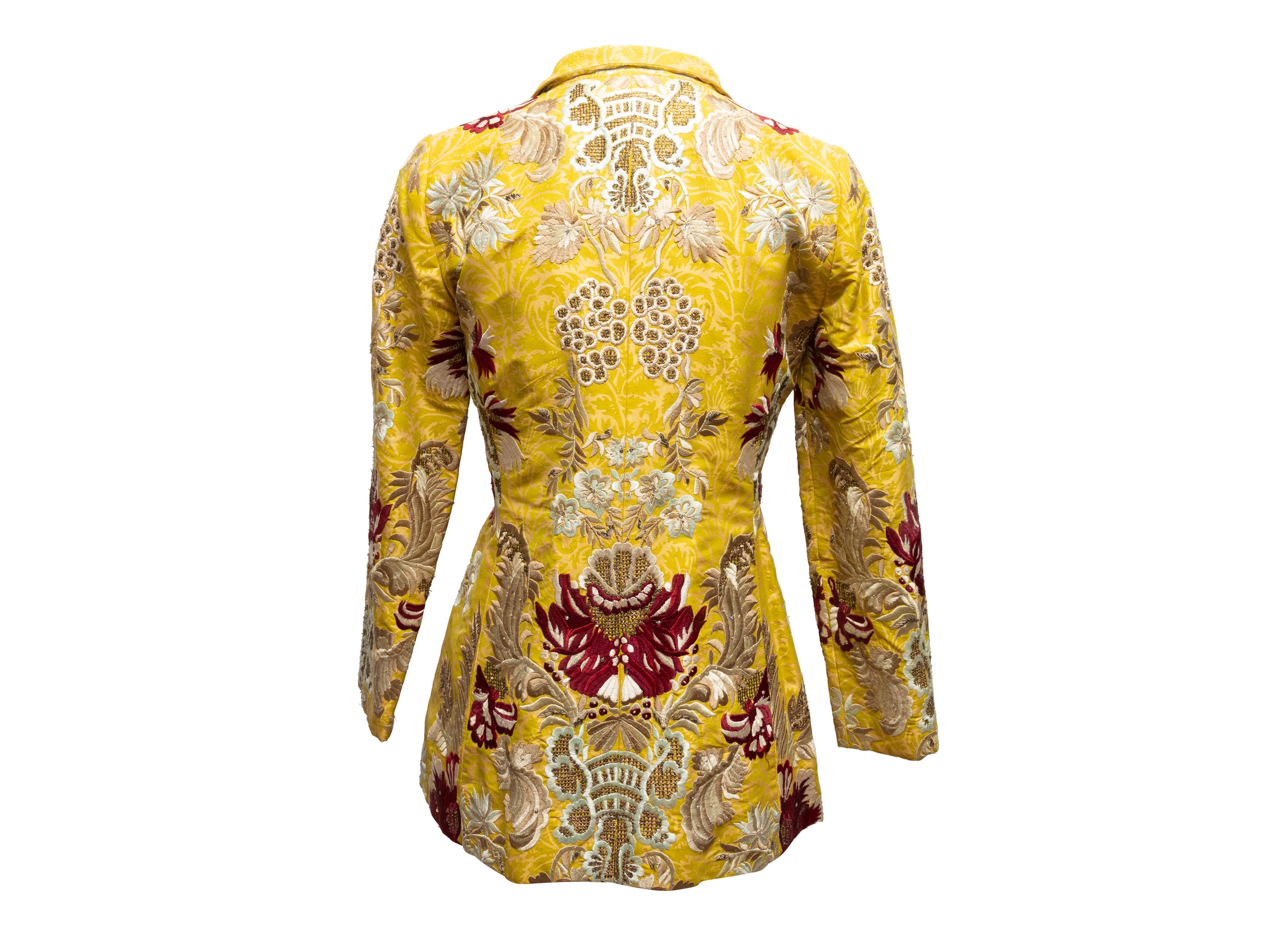Oscar de la Renta Yellow & Multicolor 2003 Embroidered Jacket In Good Condition For Sale In New York, NY
