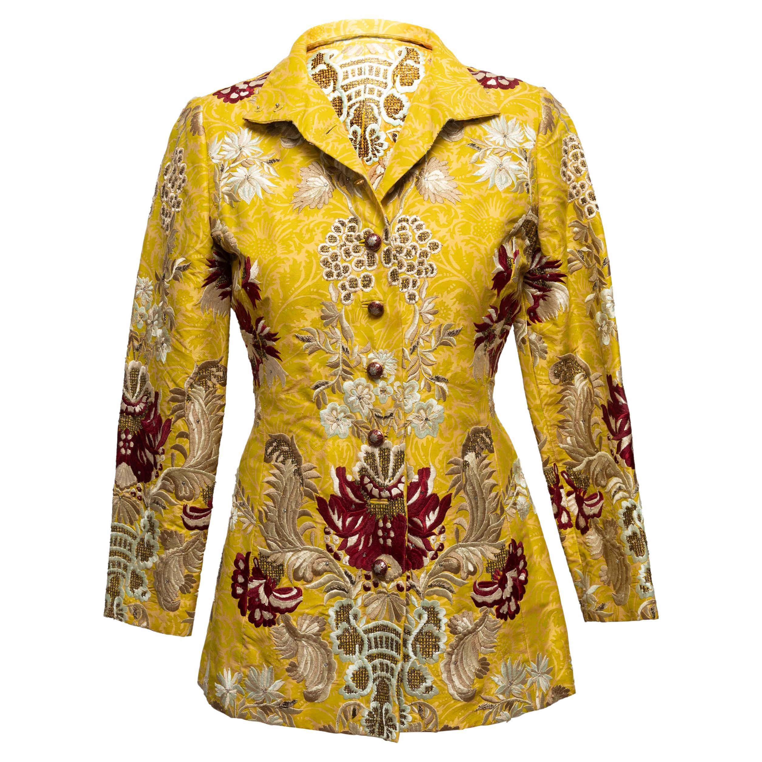 Oscar de la Renta Yellow & Multicolor 2003 Embroidered Jacket