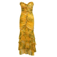  Oscar de la Renta Yellow & Multicolor Strapless Dress