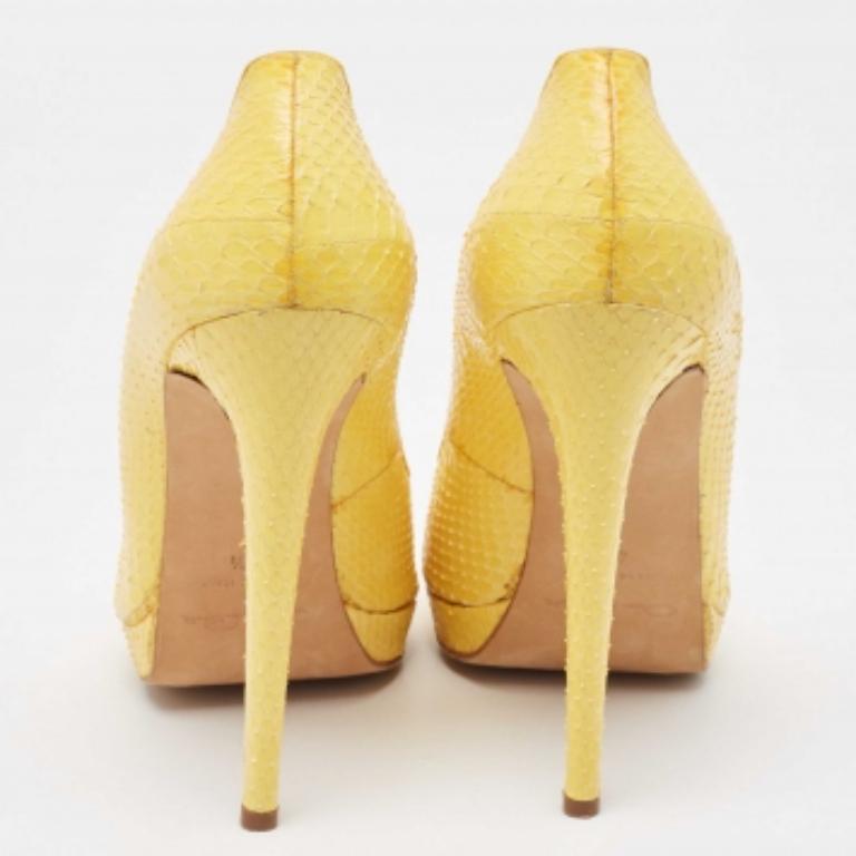 Oscar de la Renta Gelb Python Leder Peep Toe Plateau Pumps Größe 40.5 im Angebot 2