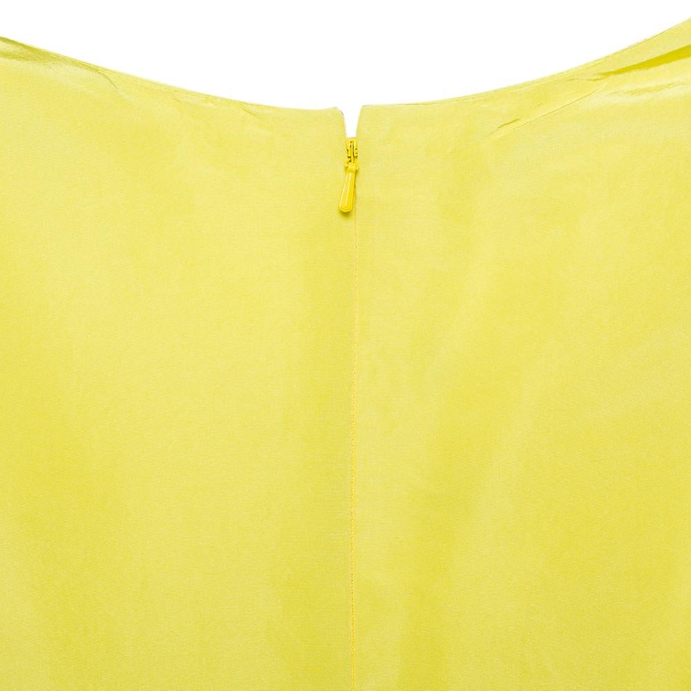 Oscar de la Renta Yellow Silk Front Drape Detail Sleeveless Midi Dress S 1