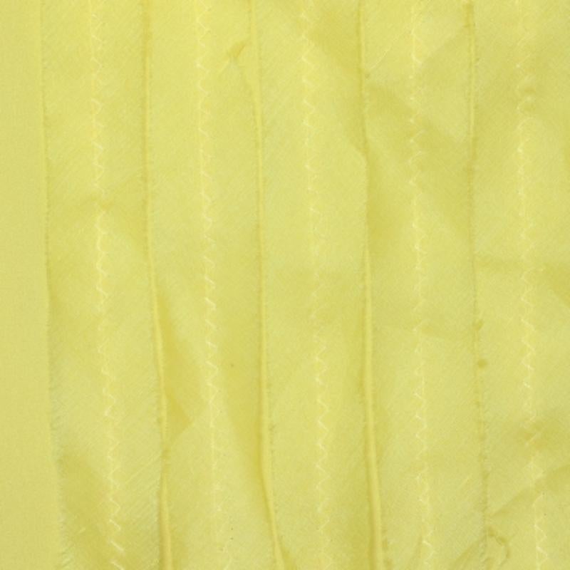 Oscar De La Renta Yellow Silk Organza Ruffle Detail Sheer Top L In Excellent Condition For Sale In Dubai, Al Qouz 2
