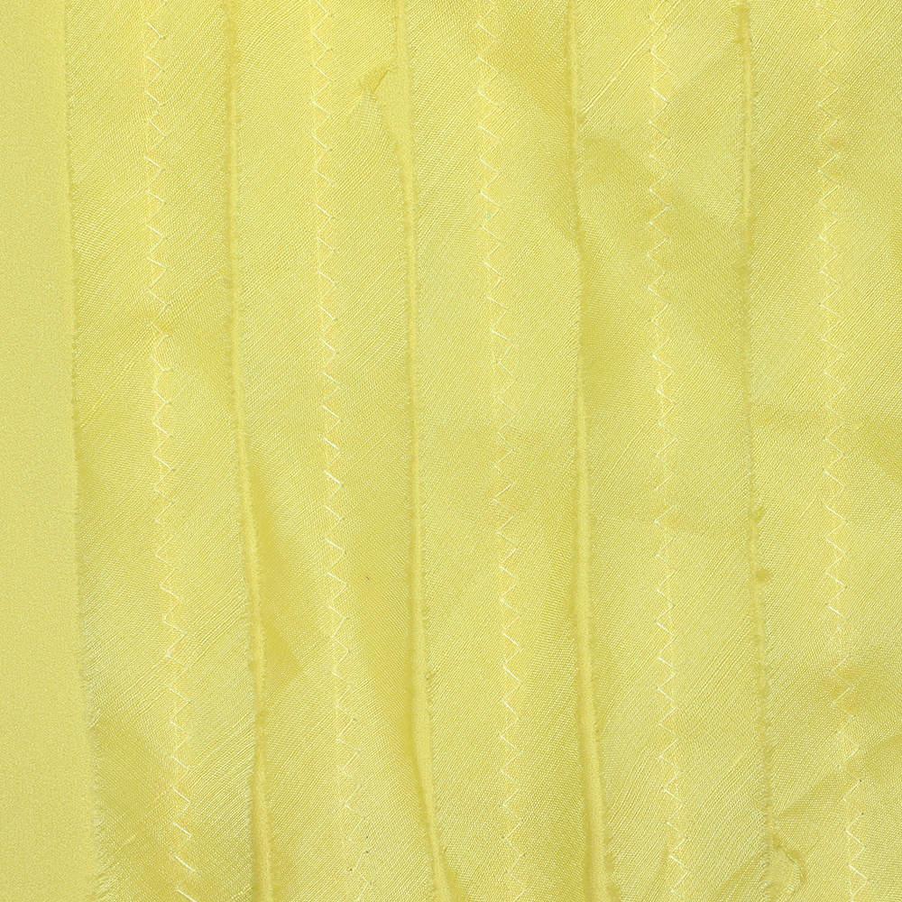 Women's Oscar De La Renta Yellow Silk Organza Ruffle Detail Sheer Top L