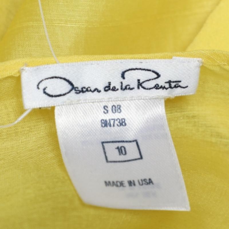 Women's Oscar De La Renta Yellow Silk Organza Ruffle Detail Sheer Top L For Sale