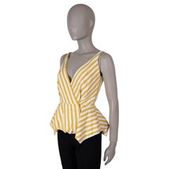 OSCAR DE LA RENTA yellow & white cotton 2019 STRIPE PEPLUM Shirt XS