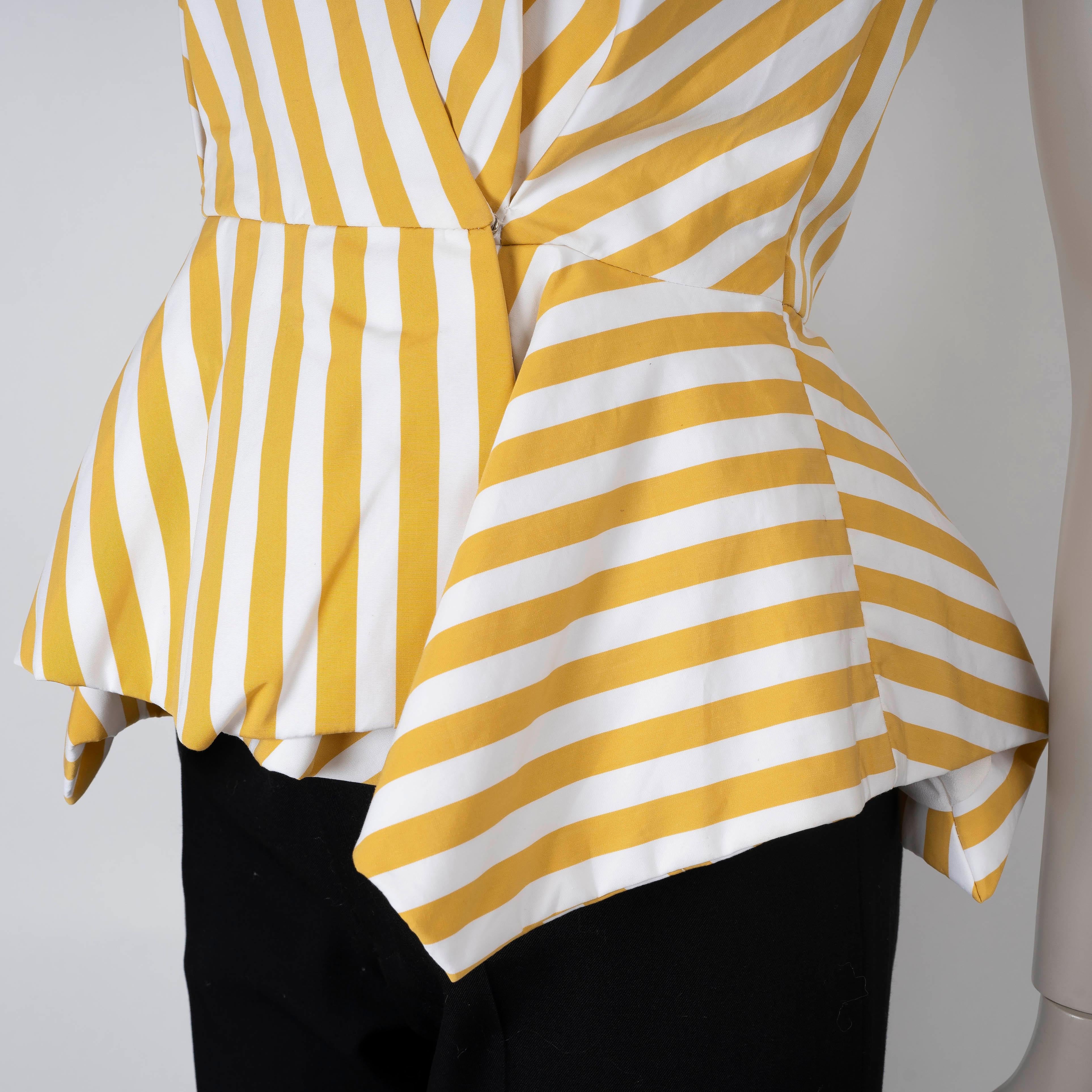 OSCAR DE LA RENTA gelbes & weißes Baumwollhemd 2019 STRIPE PEPLUM Shirt XS Damen im Angebot