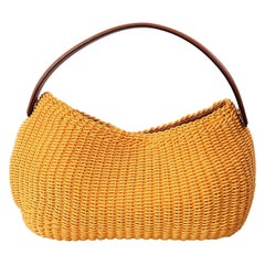 Oscar de la Renta Yellow Woven Bag with Leather Strap