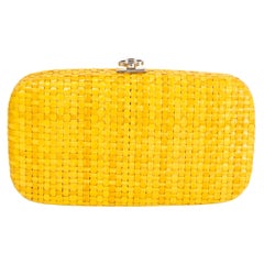 OSCAR DE LA RENTA yellow WOVEN RAFFIA WICKER CLUTCH Bag