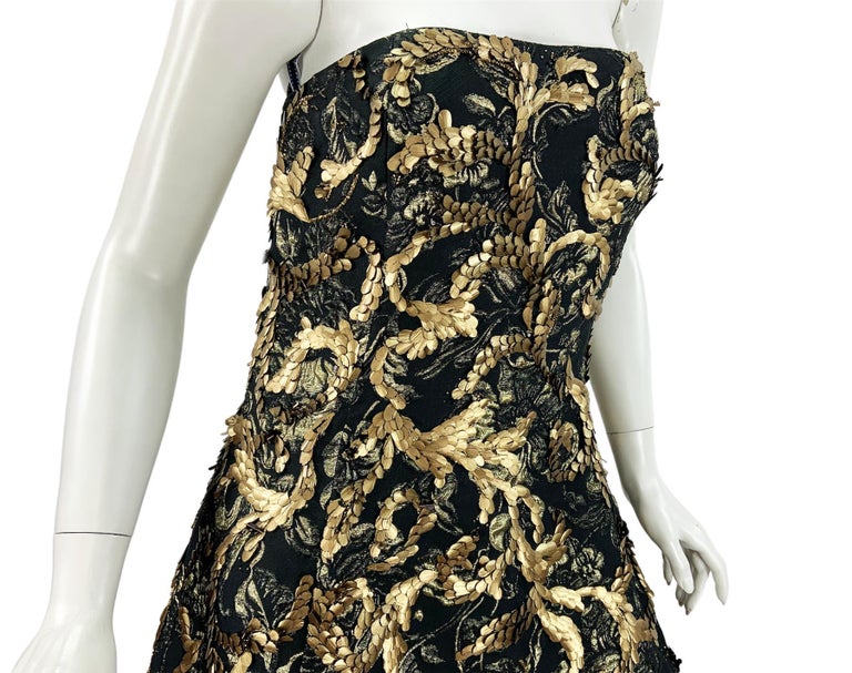Oscar de la Reta FW 2014 Runway Museum Red Carpet Black Gold Ball Gown Dress XL For Sale 7