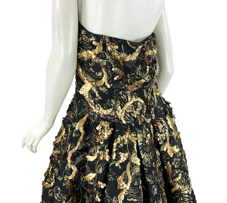 Oscar de la Reta FW 2014 Runway Museum Red Carpet Black Gold Ball Gown Dress XL For Sale 9