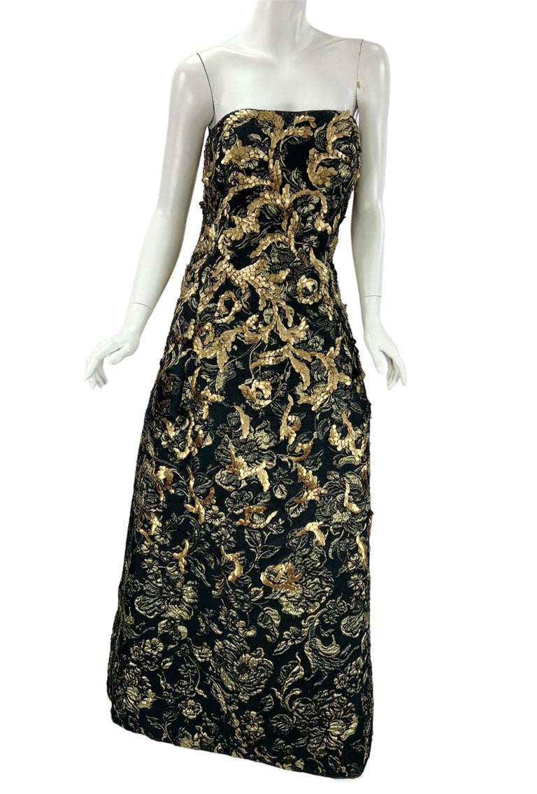 Oscar de la Reta FW 2014 Runway Museum Red Carpet Black Gold Ball Gown Dress XL For Sale 5