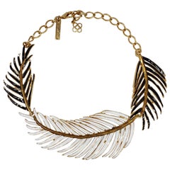 Oscar de le Renta Black and White Enamel Palm Leaf Collar Necklace in Gold