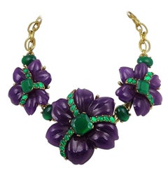 Oscar de le Renta Purple and Green Choker Necklace 