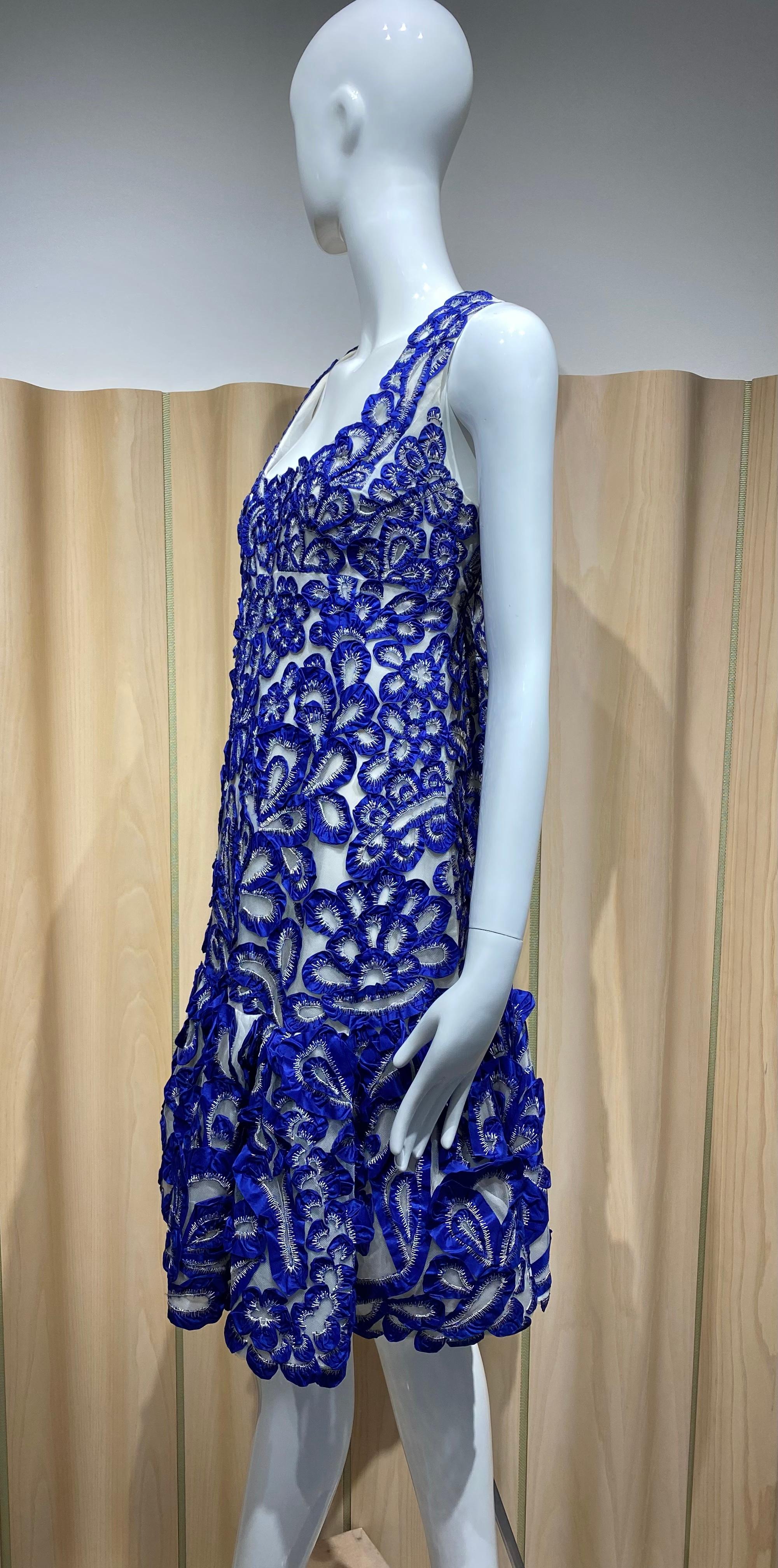 Women's Oscar dela Renta Blue Sleeveless Cocktail Dress  For Sale