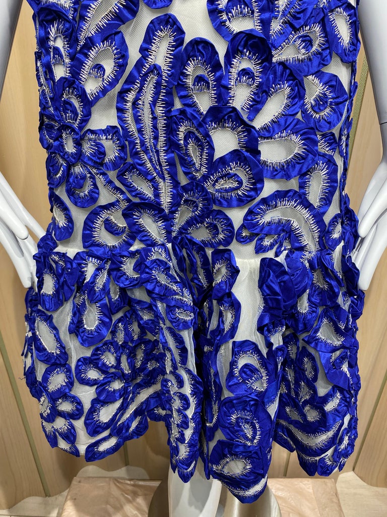 Oscar dela Renta Blue Sleeveless Cocktail Dress  For Sale 2