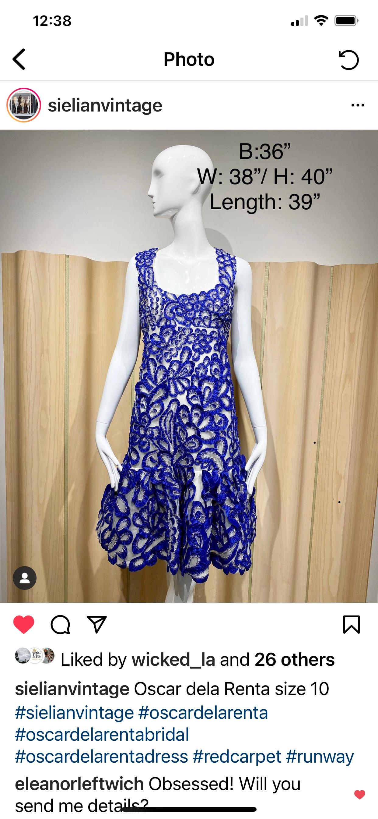 Oscar dela Renta Blue Sleeveless Cocktail Dress  For Sale 4