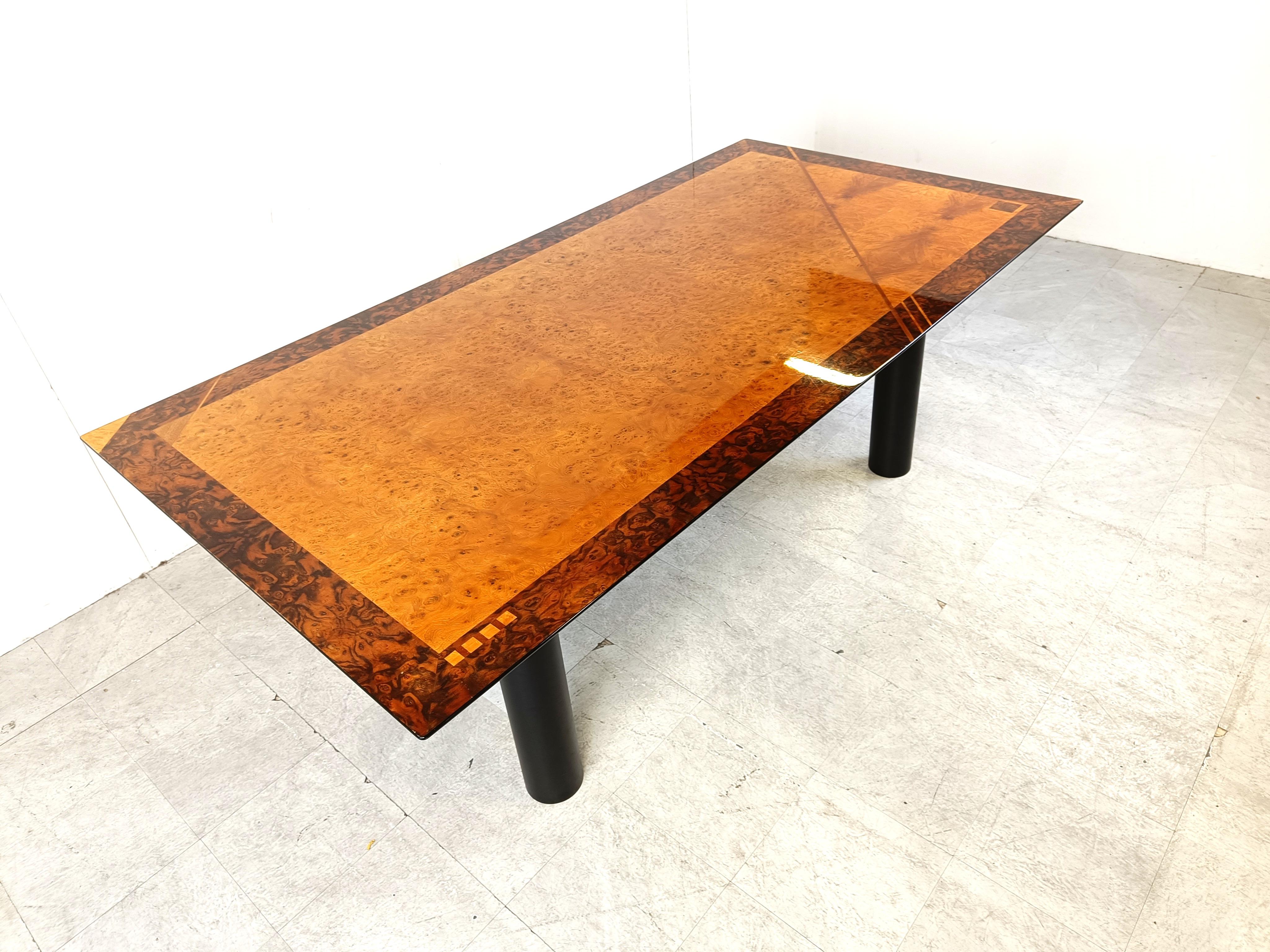 Mid-Century Modern Oscar Dell Arredamento Italian Modern Burl Maple Dining Table by Miniforms